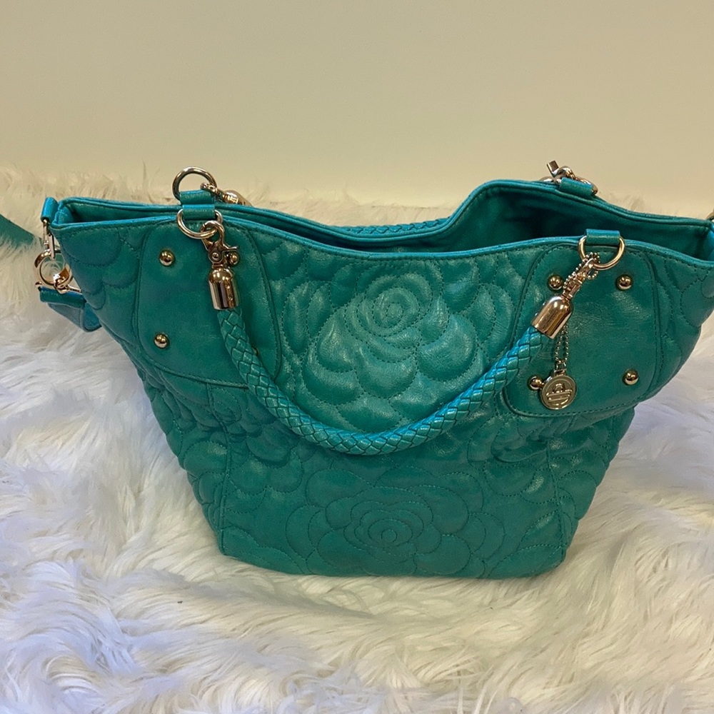 Big Buddha Teal Leather Tote Bag